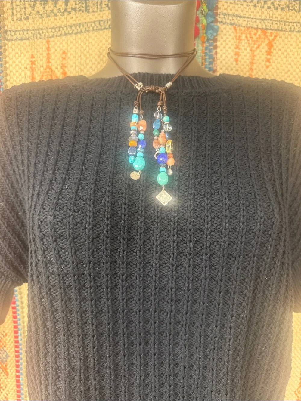 5 tassel lariat leather cord necklace. New with tags from Sundance.
